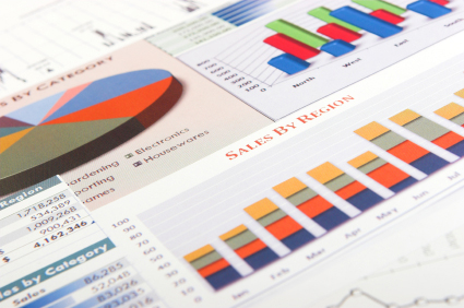 Colorful financial graphs and sales charts